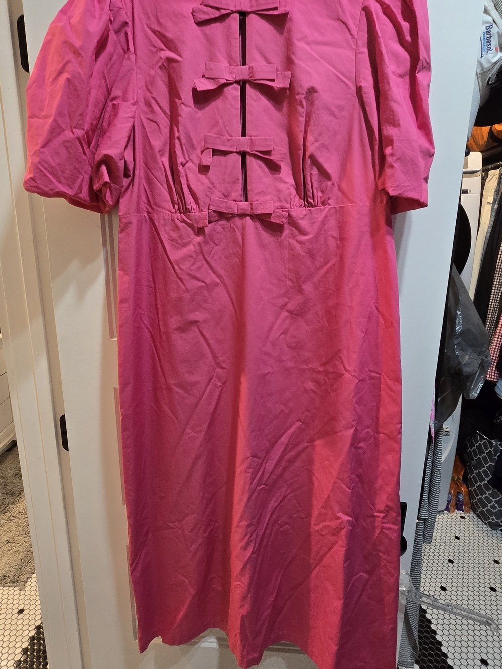 Women's Midi Dress in Hot Pink with Bow Front Detail Size XL